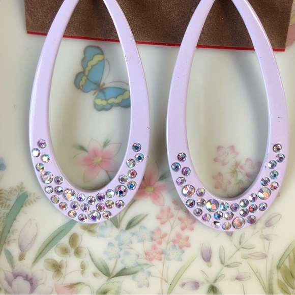 NEW Arizona Jean Co Pink Rhinestone Elongated Hoop Earrings - Picture 3 of 3